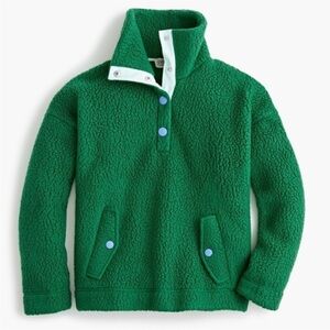 JCrew Snap-Collar Sherpa Sweatshirt in Polartec Fleece Green with Blue Buttons